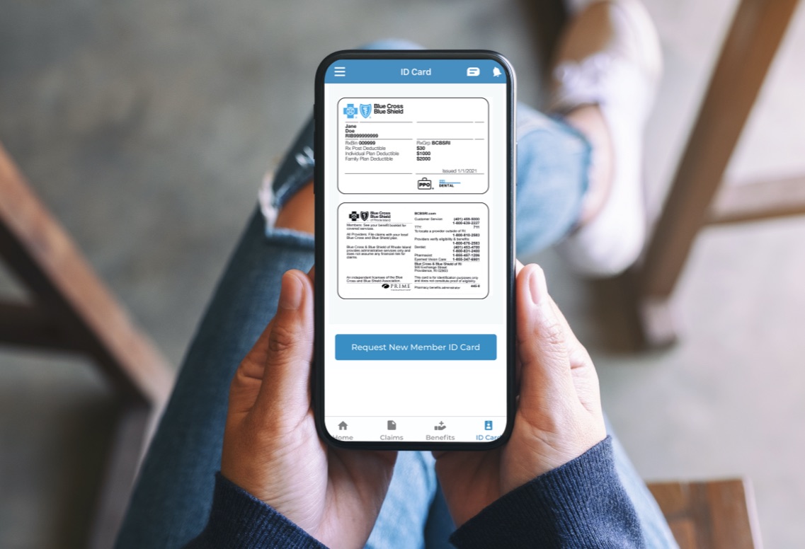Member looking at myBCBSRI on the phone