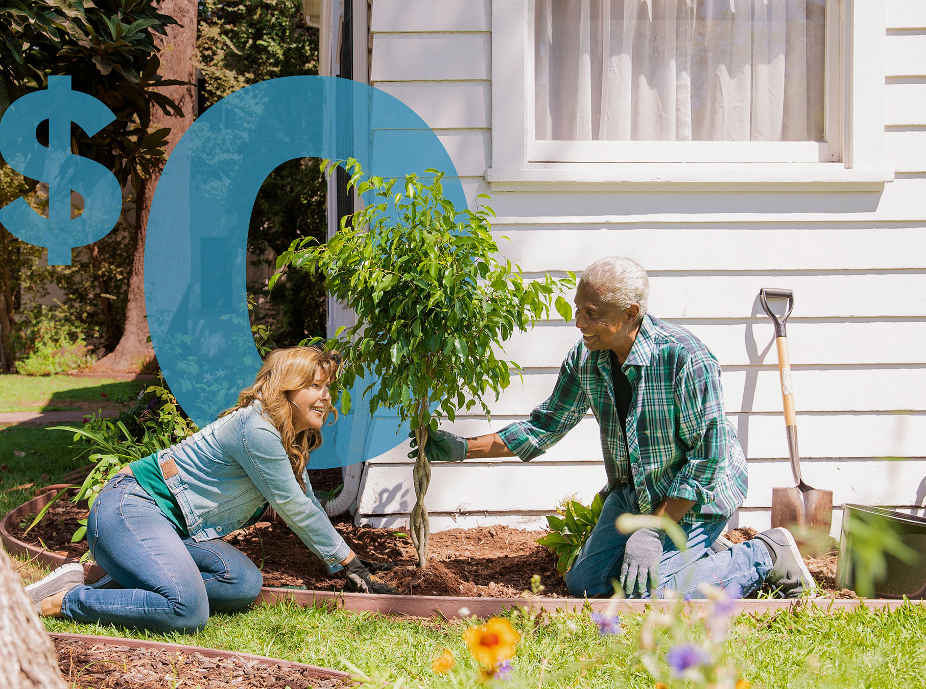 Man and woman working in the garden