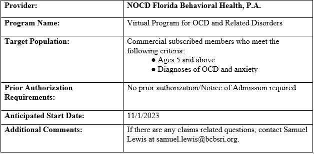 NOCD Florida Behavioral Health information