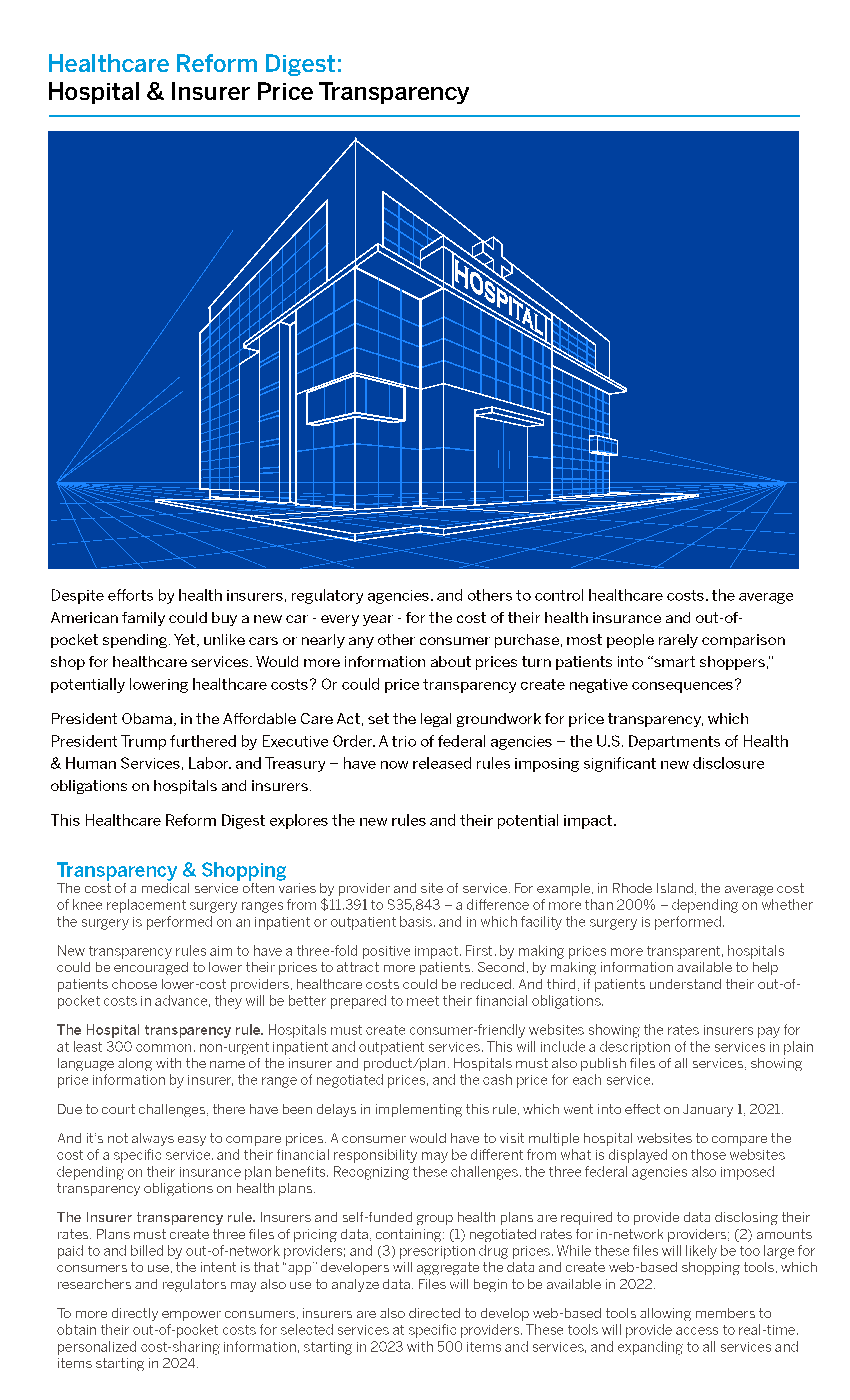 Healthcare Reform Digest: Hospital & Insurer Price Transparency page 1