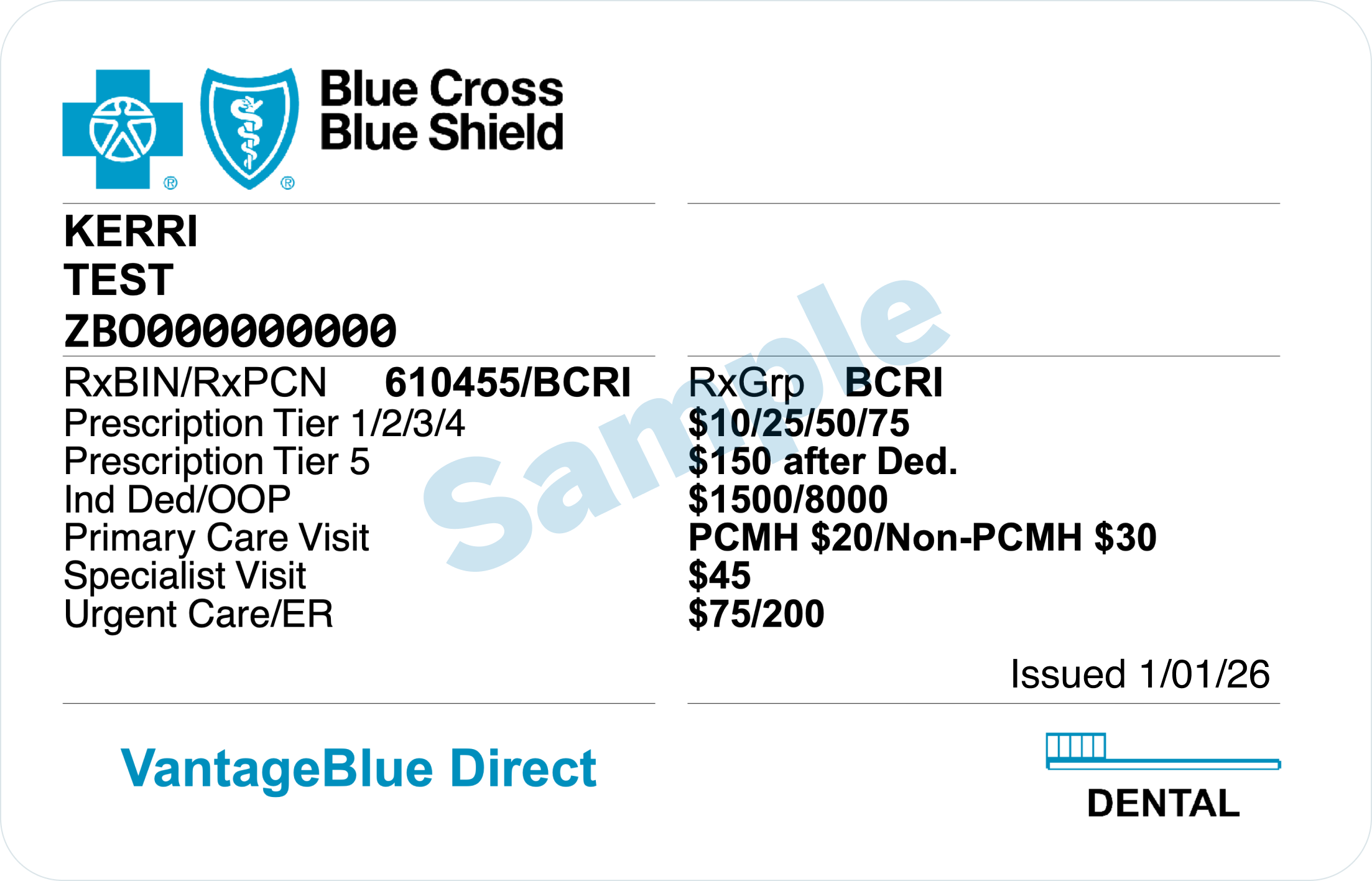 BCBSRI member ID card example