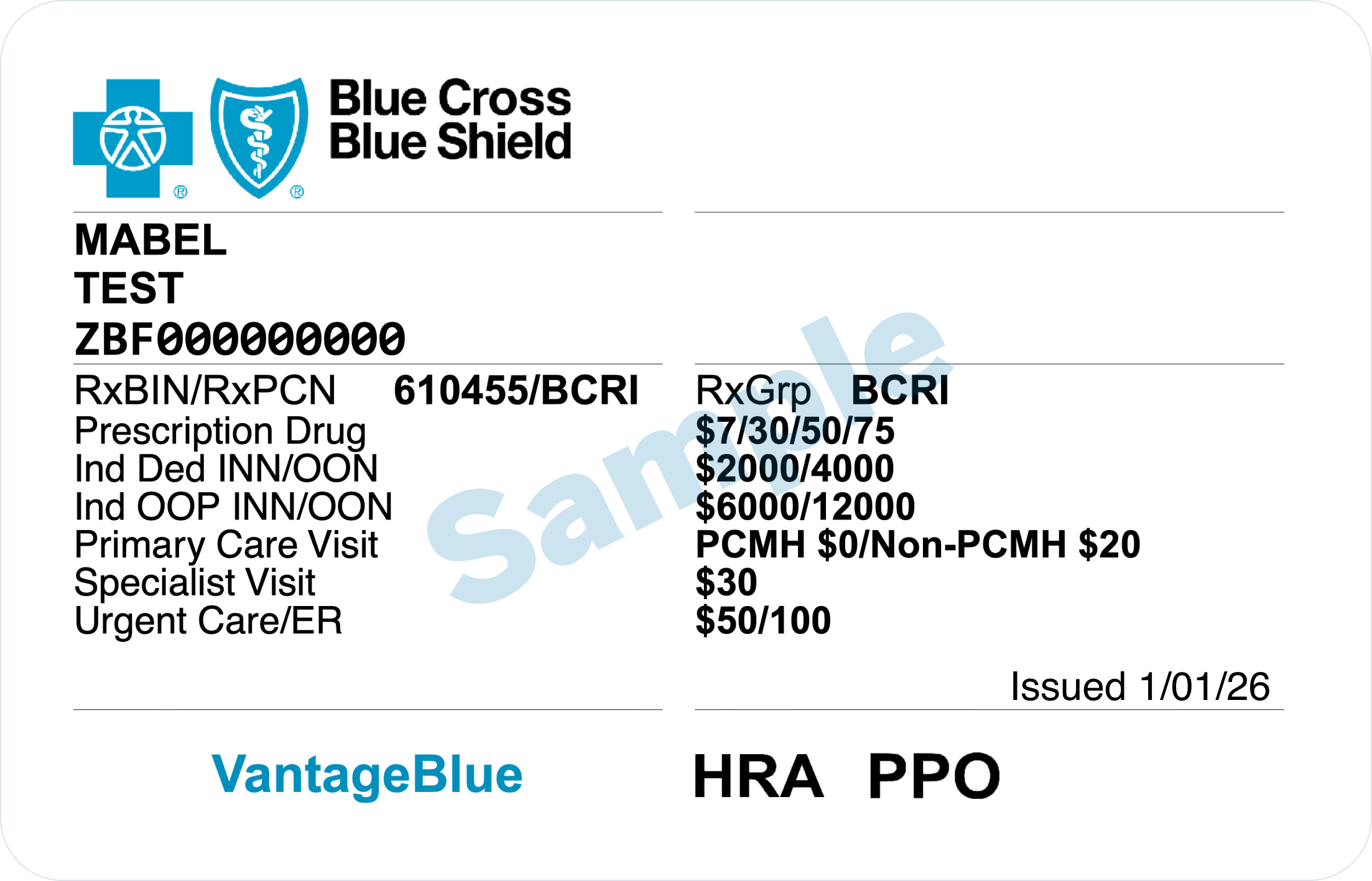 BCBSRI member ID card sample