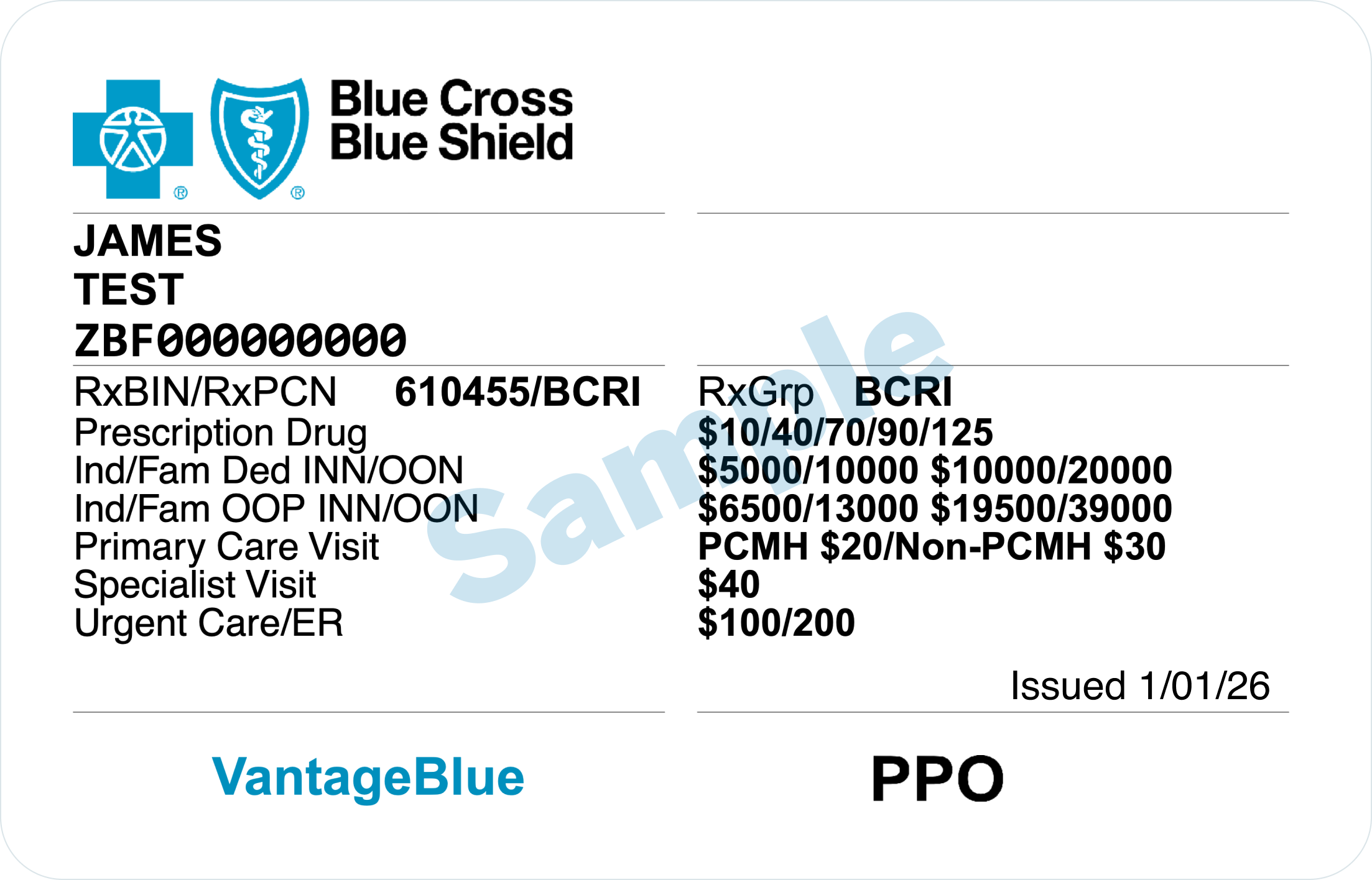 BCBSRI member ID card sample