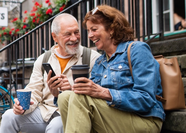 Senior couple having coffee